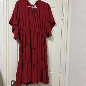 She + Sky Maroon Red Tiered Dress